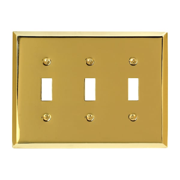 Amerelle Amerelle Century Polished Brass 3 gang Stamped Steel Toggle Wall Plate 1 pk 163TTTBR - main